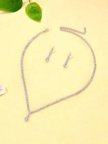 3 件简约优雅方晶锆石首饰套装，项链，适合日常佩戴、婚礼、派对、生日、节日 - 銀色 - 查看 3