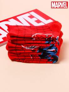 3 Pairs Marvel Superhero Spider-Man Design Sports Socks, Red Mid-Calf Socks, Cartoon Style, Unisex, Suitable For Spring, Summer, Autumn And Winter - Multicolor - View 6