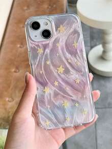 1pc Gradient Star Pattern Shockproof Full Coverage Phone Case Suitable For IPhone 11/12/13/14/15/16/17/Pro Max - Pink - View 1
