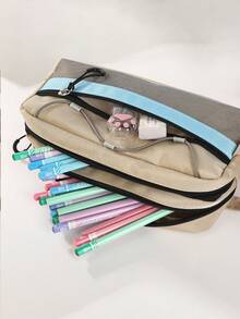1PC Simple Color Pen Bag, Vertical Student Stationery Box, Multi-Functional Pen Bag, Student Stationery Storage Bag, Back-To-School - Multicolor - View 6