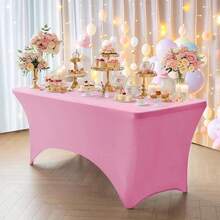 1 Piece Of 4/6/8 Inch Polyester Tablecloth, Rectangular, Fully Elastic Elastic Band, Soft Texture, Can Be Tightly Attached To The Desktop, Wrinkle Resistant And Washable, Elastic Open Back Table Skirt For Wedding, Banquet And Trade Show Decoration, - Multicolor - View 7