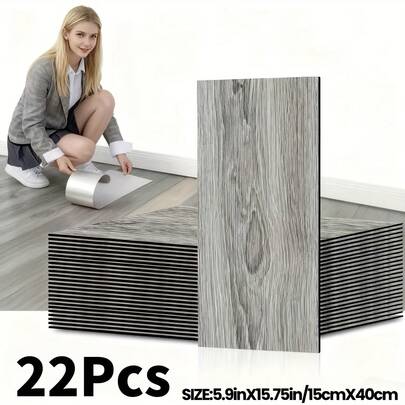 一盒22片，单片尺寸40厘米 x 15厘米，厚度2.5毫米，凹凸立体纹理，奢华复古木纹地板，可移除，非常适合DIY项目，自粘式，即撕即贴，乙烯基材质。