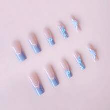 A Box Of 24 Pieces, Wearing Nail Blue Flower Pearl, Super Long Water Pipe, Fake Nail Engraving Manicure. - Màu xanh lam - Xem 4