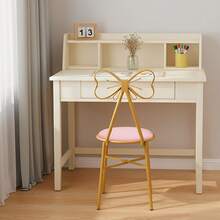 Light Pink & Dark Pink Butterfly Chair, Butterfly-Shaped Vanity Chair With Soft Cushion For Makeup Desk, Elegant Dining Chair, Accent Chair For Bedroom & Living Room, Gold Iron Frame, 220LBS Capacity - Leather Pink - 查看 3