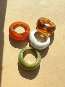 Bộ 4 chiếc nhẫn nhựa hình vòng cung hình học tối giản độc đáo, bộ nhẫn bất đối xứng cá nhân hóa, nhẫn nữ nhiều màu sắc phù hợp để đeo hàng ngày, dự lễ hội và tiệc tùng. - Nhiều màu - Xem 4