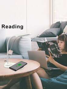 15W Multi-Function Wireless Charging Desk Lamp With Data Cable - White - View 5