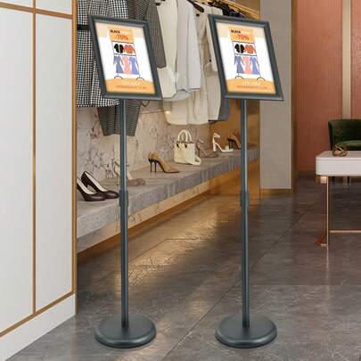 Pedestal Sign Holder  8.5 X 11 Inch Vertical And Horizontal Adjustable Poster Stand  Heavy-Duty Floor Standing Sign Holder With Round Base For Display  Advertisement  And Outdoor  Black