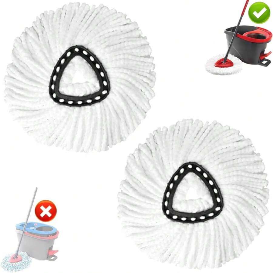2Pack Spin Mop Replacement Heads,Spinning Mop Replace Head For Easy Wring Mop, 100% Microfiber Mop Head Replacement Compatible With Triangle Spin Mop Refill For Floor Cleaning,White - ColorA - 查看 1