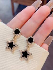 两对奢华时尚优雅百搭水钻不对称几何星形耳环套装，适合女士日常及节日佩戴 - 幾何 - 查看 6