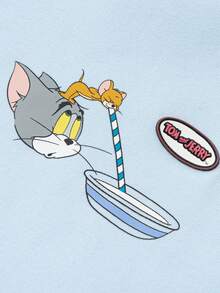 Balabala Tom And Jerry Boys Crew Neck Sweatshirt, Playful Cartoon Print, Comfortable Fit, Spring Weekend Wear - Ice Blue - View 4