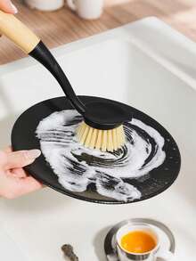 1pc Multi-Purpose Kitchen Cleaning Brush With Handle - Wooden Handle Brush, Suitable For Cleaning Pots, Dishes, And Cutting Boards, Pot Brush, Cleaning Brush - Multicolor - View 3