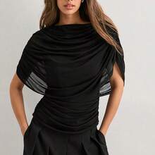 Women's Scarf Collar Draped Sleeveless Fitted Top Spring Summer New Casual Office Wear - màu đen - Xem 1