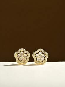 Pendientes de cobre chapados en oro de 18K, elegantes y lindos, aptos para uso diario y reuniones - Dorado - Ver 3