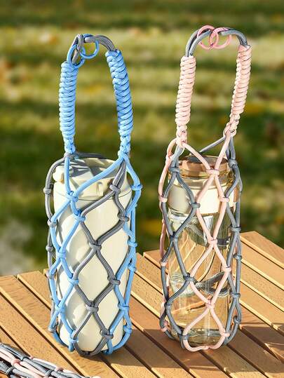 1 Pc Handmade Hollow Woven Net Bag Cup Holder, Buckle Hand-Held, For Cup, Water Bottles, Tumblers,Milk Tea Cup, Coffee Cup, Hand Woven Cup Holder On Bike, Suitable For Outdoor, Party, Wedding, Birthday, Gift,Cute Stuff