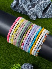 1pc 4mm Mini Energy Stone Charm Bracelet, Natural Stone Layered Bracelet, Agate Beads Yoga Healing Bracelet Jewelry For Women Men Best Friend Gift, Festival Gifts - Multicolor - View 3