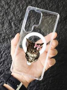 1pc Adorable Cat With Pink Bowknot Pattern Magnetic Phone Case Cute Animal Aesthetic Kawaii Style For Pet Lovers Birthday Graduation Holiday Anniversary Compatible With Samsung Galaxy S26Ultra S26Plus S26 S25 S24 S23 S22 Plus FE Edge A56 A54 A36 A35 17promax  Air 17pro 17 16E 16 15 14 13 12 11 X XS XSMAX Plus Pro Case - 無色 - 查看 5