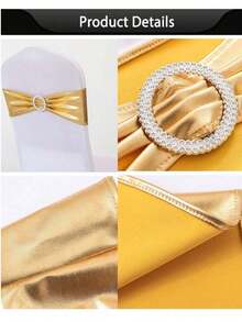 1件/6件/10件/20件装奢华闪亮金色弹力氨纶椅背带，金属椅背蝴蝶结圆扣，适用于婚礼、家居、派对、宴会、餐厅、酒店接待活动、通用仪式椅背装饰 - 金色 - 查看 5