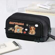 6pcs Retractable Cute Cartoon Capybara Pens, 0.5mm Black Ink, Soft Grip Barrel, Elegant Office & School Supplies, Unisex; Large Capacity Multi-Layer Pencil Case, Back To School Essential Stationery, Office Supplies, Valentine's Day Gift - Multicolor - View 3