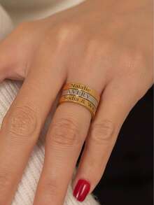 1pc Customized Personalized Name DIY Couple Rings, Private Custom Letter Rings, Versatile Stacking Plain Band Engraved Rings, Niche Stainless Steel Design Rings, Thoughtful Unique High-End Gift For Valentine's Day, Girlfriend/Couples - Custom-engraved Ring - View 3