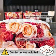 2/3pcs Digital Floral Print Duvet Cover Set (Duvet Cover*1, Pillowcase*1/2, Excluding Comforter And Pillow Insert), Skin-Friendly Soft And Comfortable, Suitable For Hotel, Guest Room, Dormitory, Bedroom, Bedding, All Seasons - Multicolor - View 2