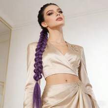 Mattel K-POP偶像紫色编织假发，长款编织马尾辫接发，适用于舞台角色扮演