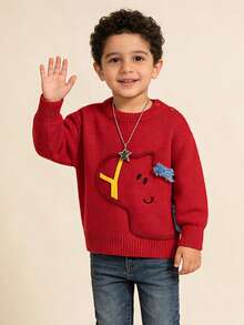 mini bala 2-6岁儿童羊毛混纺毛衣，柔软舒适，可爱设计，适合2026年冬季新年 - 紅色 - 查看 3