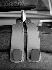 Durable Car Seat Back Hook, Rubber Leather & Zinc Alloy Double Hook, Hidden Mount Organizer For Bags Coats, Phone Holder Function