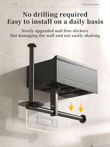 Drawer Tissue Holder With Wet Wipe Box And Paper Roll Storage - Space-Saving Wall-Mounted Toilet Paper Roll Holder, Black/White Paper Roll Dispenser, No Drilling Installation, Suitable For Office, Bathroom - Multicolor - View 7