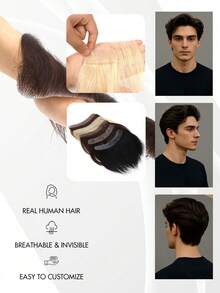 【逼真发际线，手工钩编】4x16英寸全手工钩编男士假发片 - 自然直发6英寸，超薄头皮设计，商务风格假发，适合所有人，耐用手工假发 - 彩色 - 查看 7
