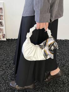 Elegant Pleated Handbag, Suitable For Home, Shopping, Mini Solid Color Pleated Handbag, Ladies Solid Color Cloud Crescent Handbag - White - View 8