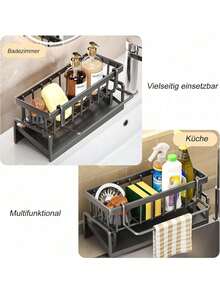1 cái giá đựng đồ dùng nhà bếp chống gỉ có thanh treo khăn và khay hứng nước, có thể đựng miếng bọt biển, phù hợp với bồn rửa nhà bếp, phụ kiện bồn rửa nhà bếp bằng thép carbon chống gỉ. - Nhiều màu - Xem 8