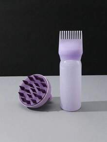 Set de 2 piezas: 1 botella rellenable para limpieza en seco/champú/tinte/permanente, y 1 cepillo masajeador de cuero cabelludo húmedo y seco 2 en 1/cepillo de champú, apto para hombres y mujeres - Morado - Ver 9
