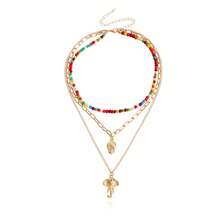 Multi-Element Colorful Turquoise Elephant Nose Pendant Necklace For Women, Ins-Style Skull Necklace Accessory - Gold - View 6