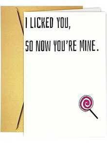 1张贺卡，俏皮贺卡，送给男朋友或女朋友的贺卡，送给丈夫或妻子的贺卡，我舔了你，所以现在你是我的了。 - 彩色 - 查看 9