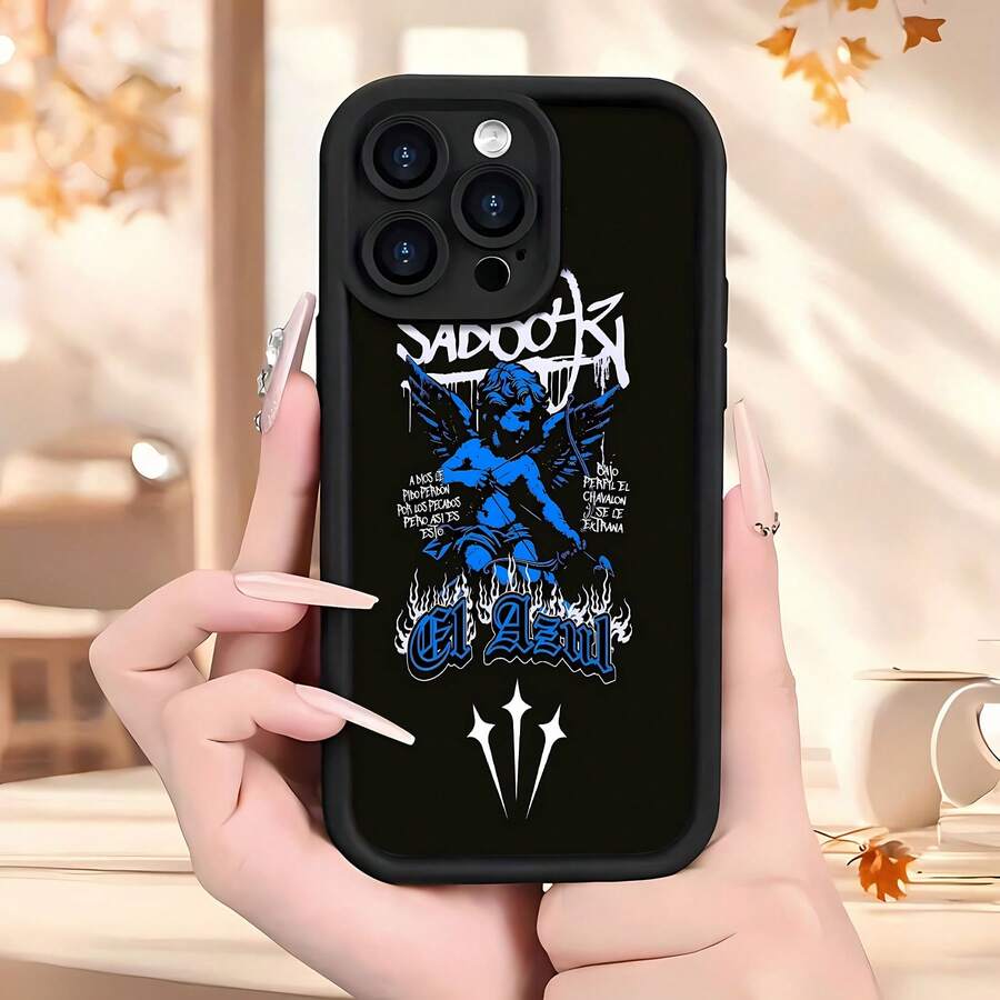 Estuche para teléfono con diseño de Angel Fire Compatible con estuches para teléfonos 17 17 Pro 16 Pro Max 15 Pro Max 14 y 13 Hecho de material de TPU de alta calidad, duradero, resistente a caídas y elegante Un regalo único para amigos, familiares y seres queridos, perfecto para cumpleaños, San Valentín y Año Nuevo - Negro - Ver 1