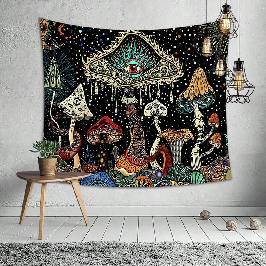 1 件蘑菇挂毯 眼睛挂毯 海洋挂毯 孔雀波西米亚风挂毯 抽象海洋挂毯 墙饰 房间礼物 生日毕业 - 彩色 - 查看 1