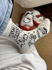 Sanrio 3/4 Pairs Cute Hello Kitty Socks, Girls Home Warm Socks, Mid-Calf Socks Suitable For Autumn/Winter - Multicolor - View 4