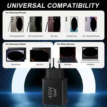 45W Super USB C Fast Charger Compatible With Samsung Galaxy S25+,S25 Ultra,S24+,S24 Ultra,S23+,S23 Ultra,S22,S21,Note20,A54,A53,Z Fold5,Flip5,Fold4,Tab S8 Ultra, Type C GaN Adapter With 1M+2M USB C Cable - EU C Type Plug(220-240V) - View 4