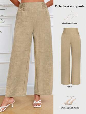 2025新款欧美风女装春夏时尚纯色松紧腰阔腿裤宽松舒适百搭休闲办公装宽松长裤简约日常