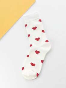 4/1 Pair Women Heart Design Mid-Calf Socks, Cute & Sweet, Suitable For Valentine's Day Gift, Back To School Season - Multicolor - View 6