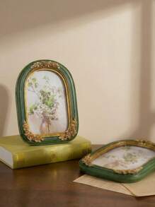 Cirelle Green Vintage Arch Frame, 5x7 And 8x10 Inch Retro Photo Frame, Elegant Gold Floral Pattern, Handcrafted Textured Resin, Antique Frame, Suitable For Wall Decor, Also As Wedding Bride Gift Or Holiday Gift - Multicolor - View 7