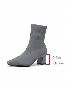 Women's Fabric Ankle Boots, Stylish Ankle Boots, Mid-Heel Square-Toe Boots, Suitable For Everyday Wear. - Grey - View 7