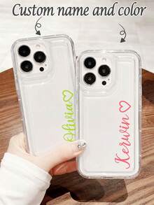1pc Customized Love Heart & Text Design Shockproof Soft TPU Transparent Phone Case Cover For S20, S21, S22, S23, S24, A12, A14, A15, A21, A22, A31, 11/13/14/15/16 Pro Max - Clear - View 6