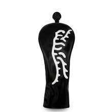 Minimalist Abstract Embroidered Golf Club Head Cover, Black Background With White Line Tiger Design, Unisex Golf Accessory - Black - View 10