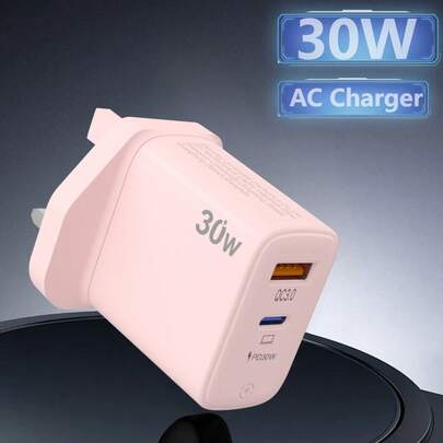 30W Fast Charger, Type-C And USB Ports, Pink Wall Charger Compatible With IPhone 15 14 13 12 11, Etc. Suitable For Phone Charging, Ideal For Travel, Office, Dorm And Home Use, Multi-Port Fast Charging, High Output Power