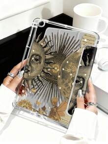 Retro Style, Sun, Skull, Cosmic Element Patterns Tablet Case Compatible With IPad Air 11-Inch M3 2025 / M2 2024, IPad Air 5th Generation 2022 , IPad (A16) 11 Inch 11th Generation 2025,Compatible With Samsung Galaxy Tab,Kindle Paperwhite 12th Gen 2024, Clear Back ,Fashion Pattern Protective Case,Autlueomatic Sleep And Wake-Up Function, Airbag Protection, Suitable For Gifts And Office Use