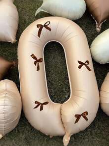 7pcs 40-Inch Caramel Color Number Balloons Set, Coffee Color Bow 0-9 Number Shaped Balloons Suitable For Birthday Party, Anniversary Decoration - Multicolor - View 5