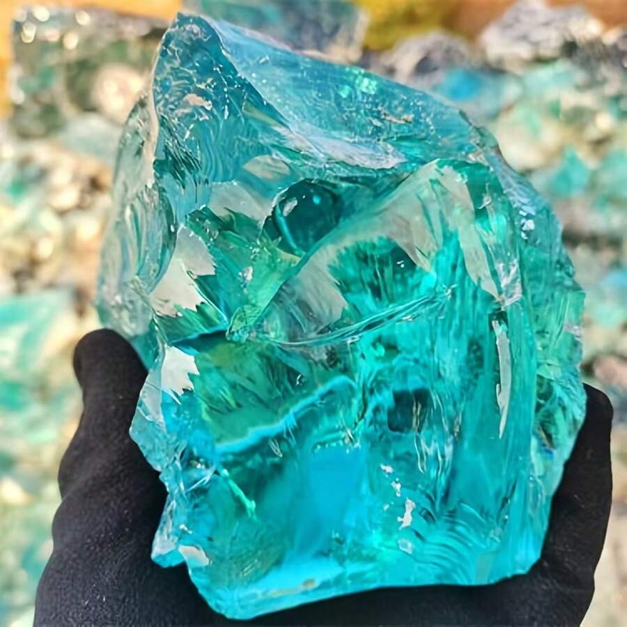 Natural Aqua Blue Andara Crystal Glass Boulders - Rough Monatomic Transparent Gemstones, Bohemian Smooth Crystallized Rocks For, Holiday & Christmas Gifts, Aqua Blue Stone Collection - Blue - View 1