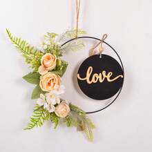 1 pieza Corona floral artificial, corona de aro floral de primavera/verano, corona circular de hierro con flores y hojas artificiales, decoración de bienvenida para pared, puerta, ventana, decoración del hogar, adorno colgante para boda - Multicolor - Ver 41