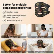 7-Color LED Facial Facial Mask With USB Charging Function, Soft Silicone Material, Facial Silicone Beauty Instrument - 黑色 - 查看 3